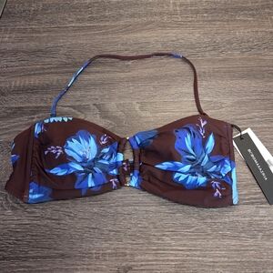 BCBGMaxazria Women's Bikini Top Swimsuit Multi Brown/Blue Floral Size 6 NWT